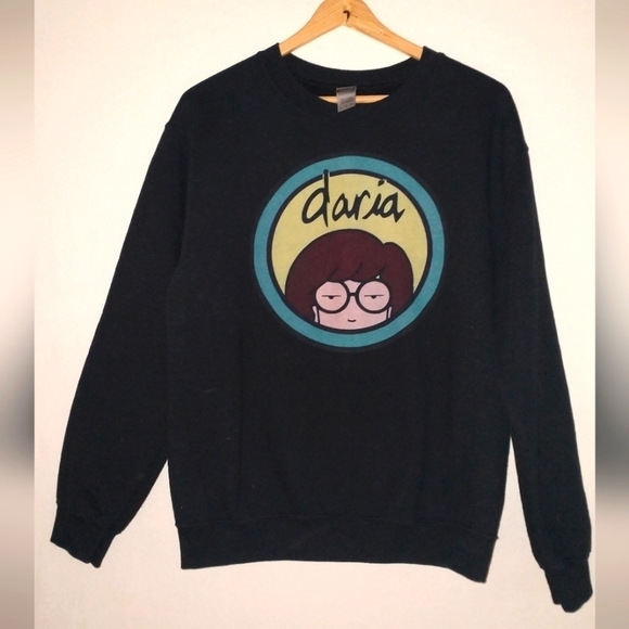 daria Tops - 90's Y2K Daria Black Graphic Oversized Sweatershirt Small